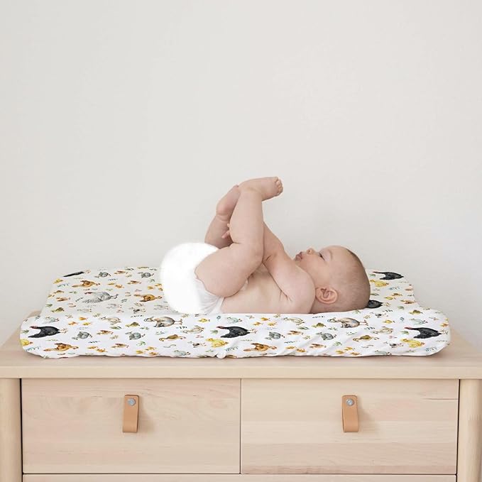 Spring Farm Animals Boho Leaves Changing Pad Covers Chick Rooster Hen Duck Eggs Baby Diaper Changing Pad Cover for Boy Girl Soft Breathable Stretchy Baby Changing Table Sheets Mats 32''x16''