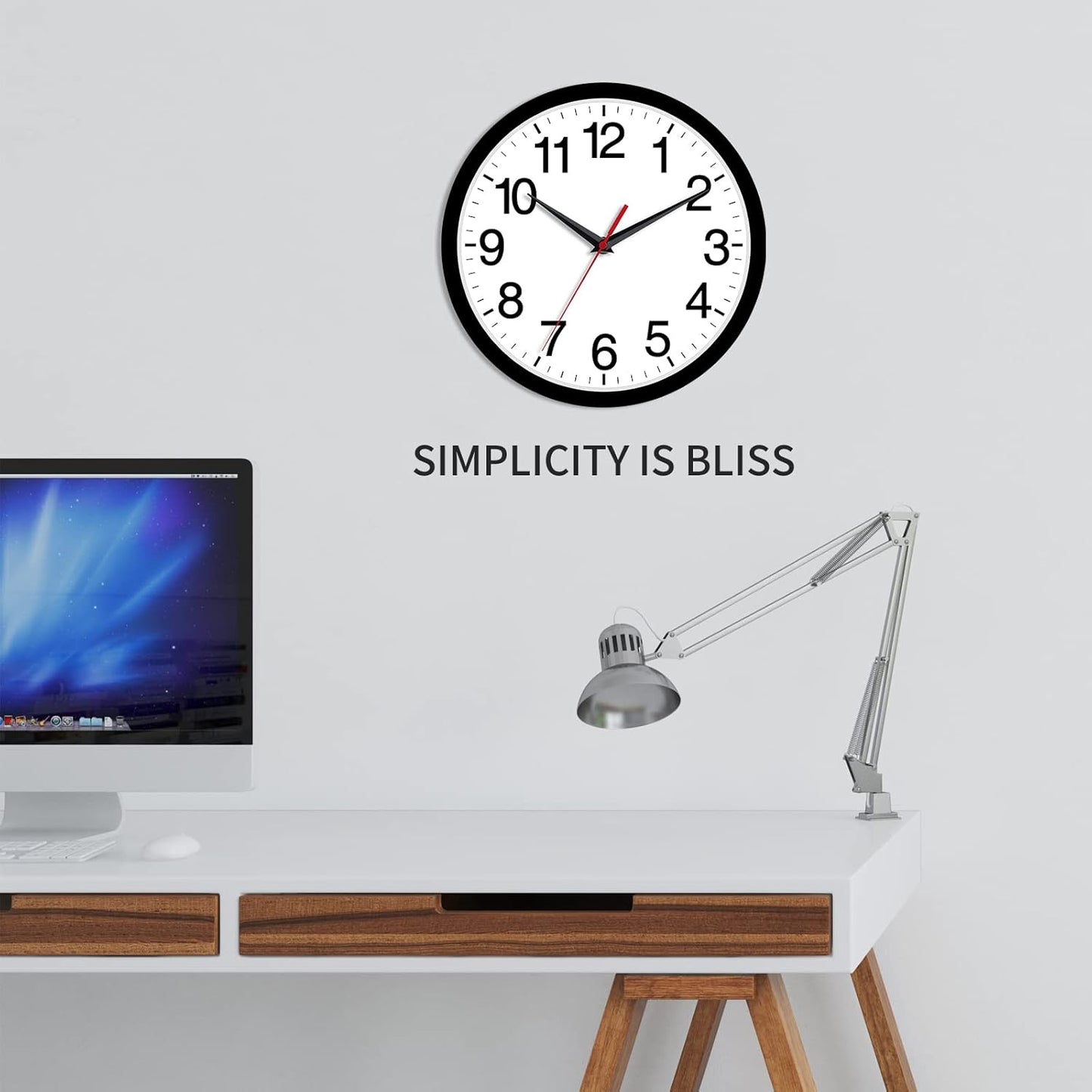 12 Inch Wall Clock Modern Battery Operated Silent Non Ticking Analog for Bedroom Office Living Room Home Kitchen Bathroom(Black)