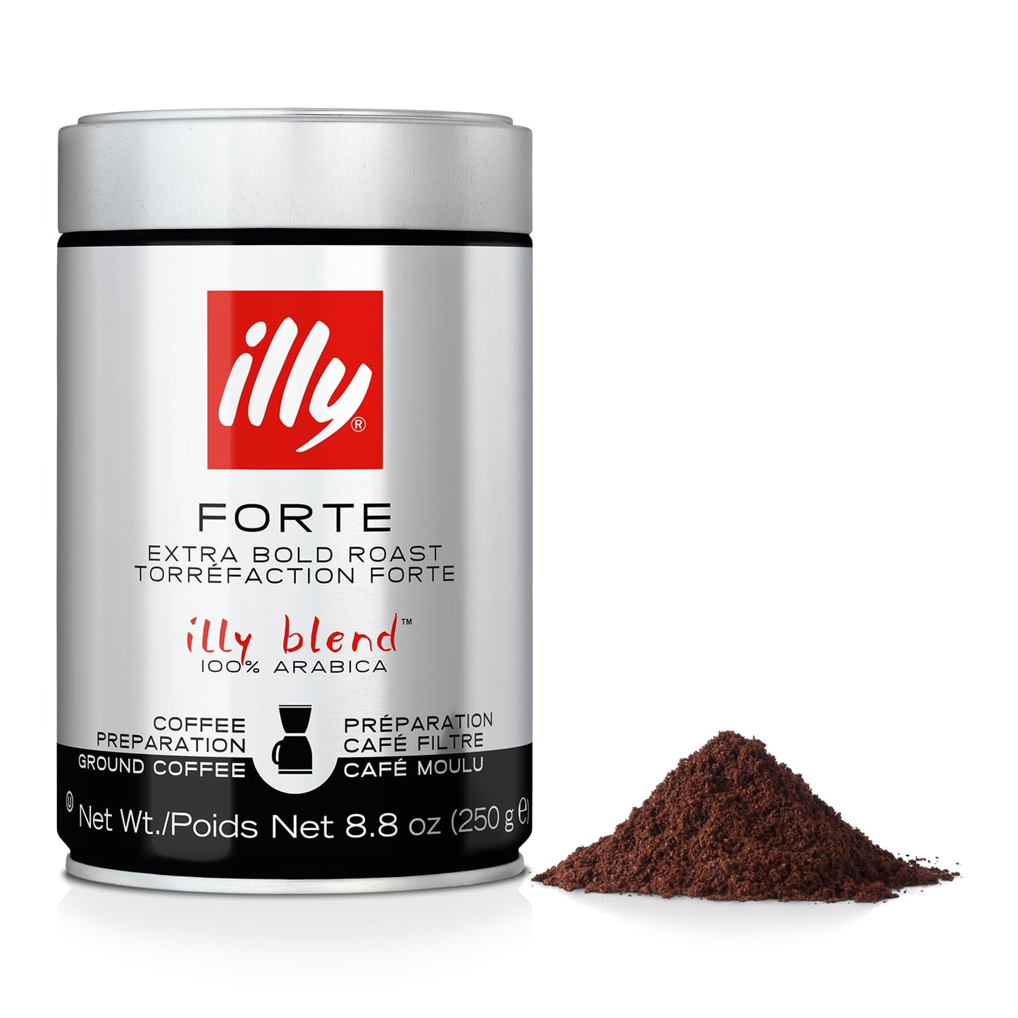 illy Drip Coffee - Ground Coffee - 100% Arabica Ground Coffee - Forte Extra Dark Roast - Notes of Dark Chocolate & Toasted Bread
