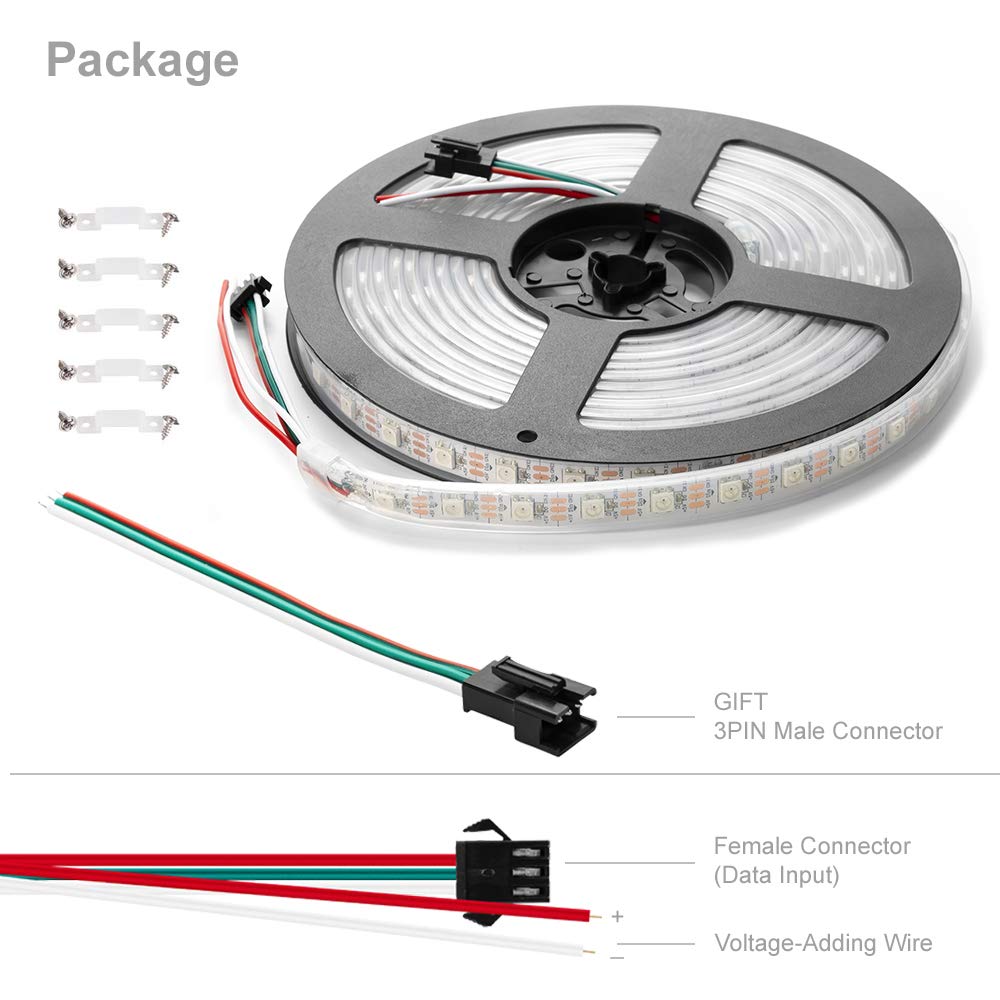 Btf-Lighting Ws2812B Led Pixel Strip, 16.4Ft, 300 Pixels, Ip67 Waterproof, Flexible White Pcb, 5050Smd Dream Color