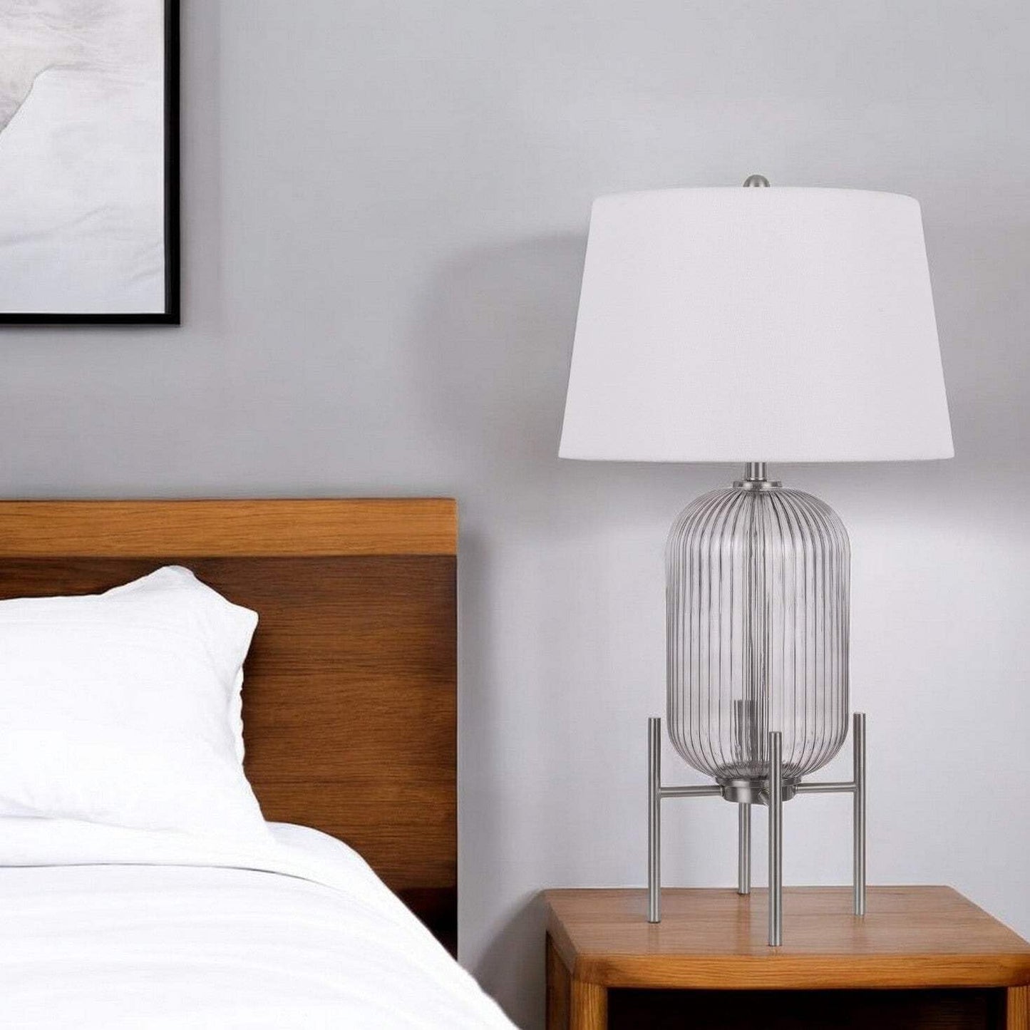 Homeroots 33 In. Nickel Glass Table Lamp With White Empire Shade, Model 524738