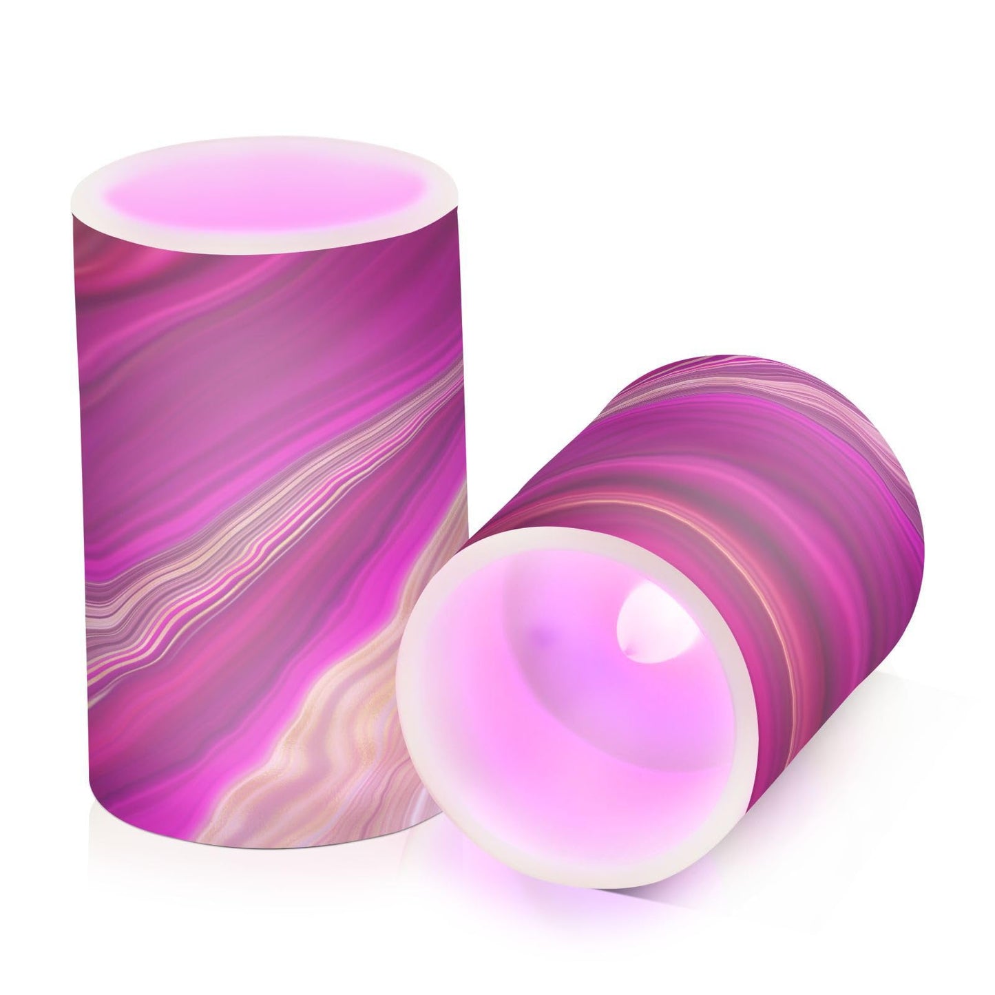 BOENLE Flickering Flameless Candles, Fuchsia Gold Fluid Marble LED Candles with Remote Timer, Set of 2 Battery Operated Candle for Valentine Wedding Birthday