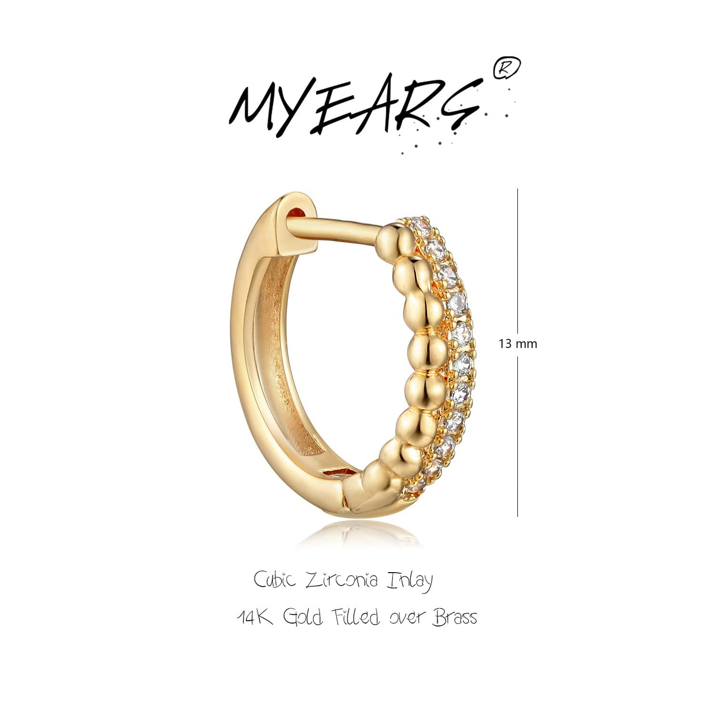 MYEARS Women Beaded Earrings Gold Huggie Hoop Ear Stud Cuff Cubic Zirconia 14K Small Simple Hypoallergenic Everyday Jewelry