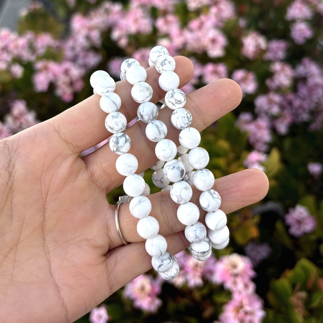 Adabele Real Natural White Howlite Gemstone Beaded Bracelet 8.5 inch Stretch Chakra Healing Crystal Stone Jewelry Women Mom Gift