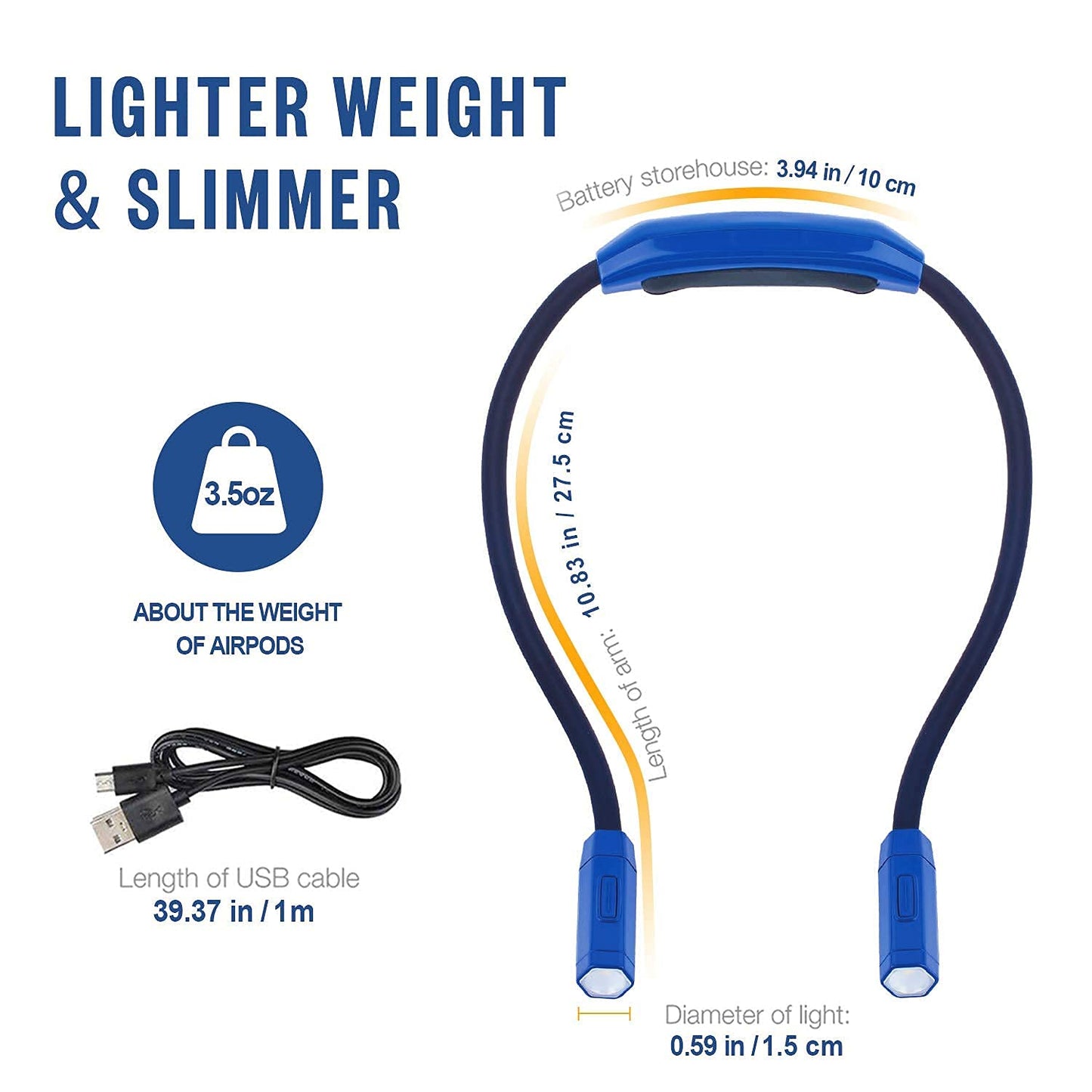 Vekkia Neck Reading Light - Rechargeable, Hands-Free, 9 Brightness Levels, Blue
