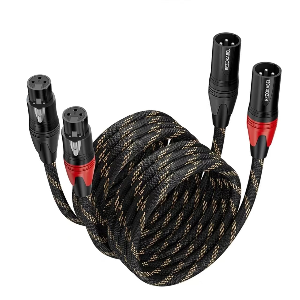 BEZOKABEL XLR Cables, Microphone Cables 10ft 2Packs Male to Female, XLR Speaker Cable Nylon Braided 3 Pins Mic Cable