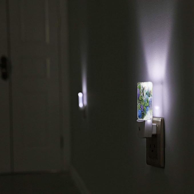 Led Night Light, Floral Hydrangea Hummingbird Decorative Plug in Nightlights,with Smart Auto Dusk to Dawn Night Light for Bedroom, Kitchen, Nursery, Bathroom