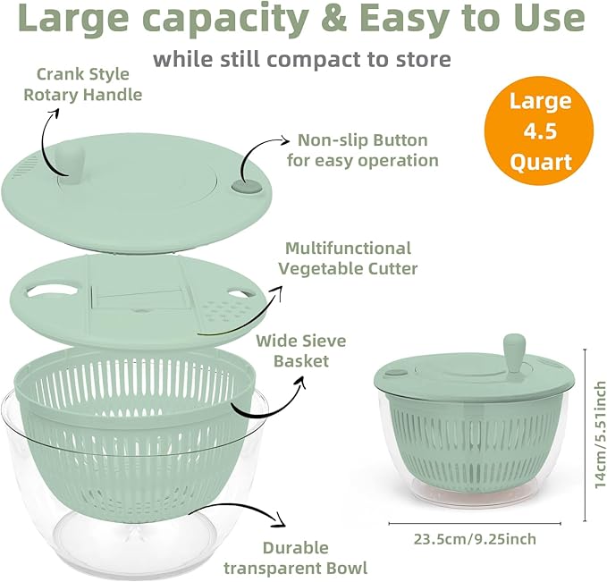 Salad Lettuce Spinner,Fruit Washing Bowl with Strainer,Vegetables Fruit Washer,5.3Qt Large Salad Spinner