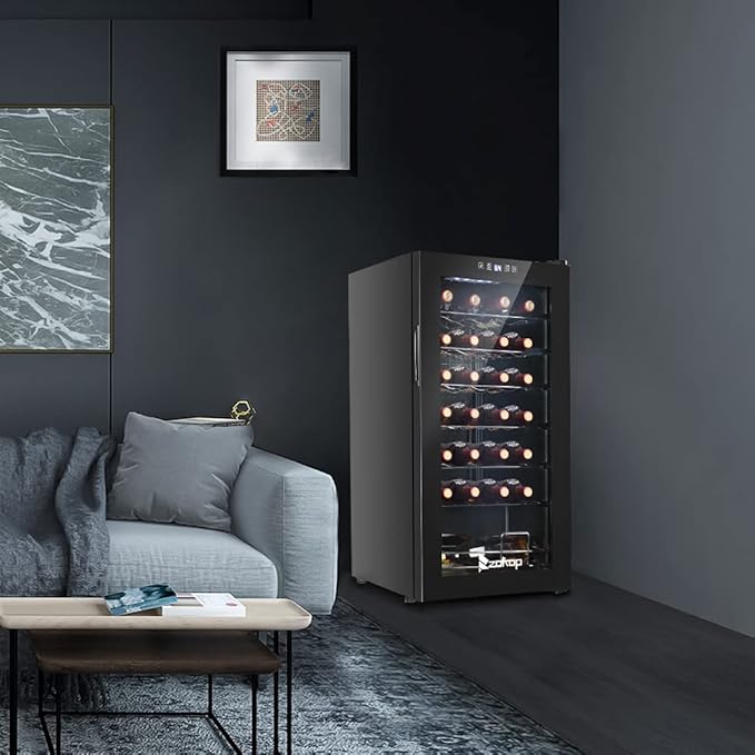 Winado 28 Bottle Wine Cooler Refrigerator, Freestanding Compressor Wine Chiller w/Adjustable Temperature, Compact Mini Wine Fridge with Digital Control & Removable Shelves & Double-layer Glass Door