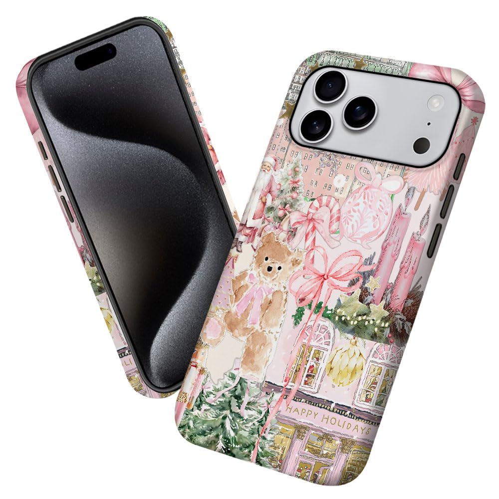 Case for iPhone 17 Pro Max,Pink Tree Christmas Holiday Phone Case Military-Grade Drop Protection Cover for Women Girl - Frosted
