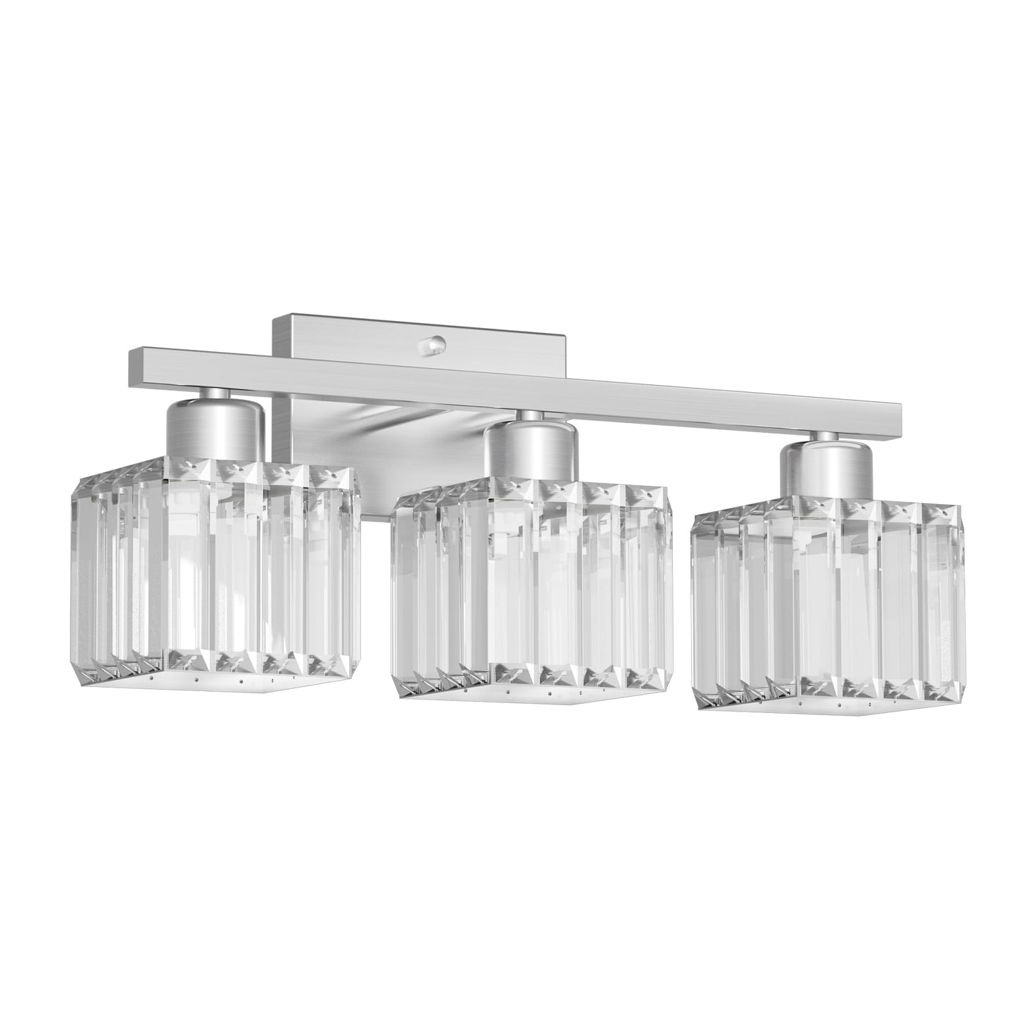 Golspark 3 Light Crystal Bathroom Vanity Light Fixtures Over Mirror Brushed Nickel Modern Vanity Lighting Fixtures Wall Sconce Bath Wall Light E26 Base Square Crystal Shades (Exclude Bulb)