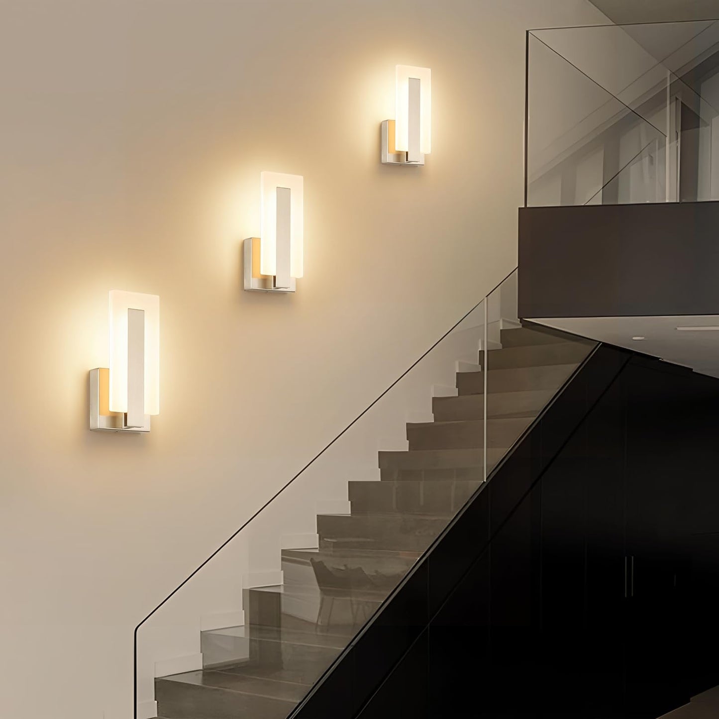 Joosenhouse Led Wall Sconce Set Of 2 Hardwired Dimmable Wall Mounted Lights Indoor Wall Lights For Hallway Bedroom Study Living Room 9.76 Inch Brushed Nickel Wall Sconce Lighting