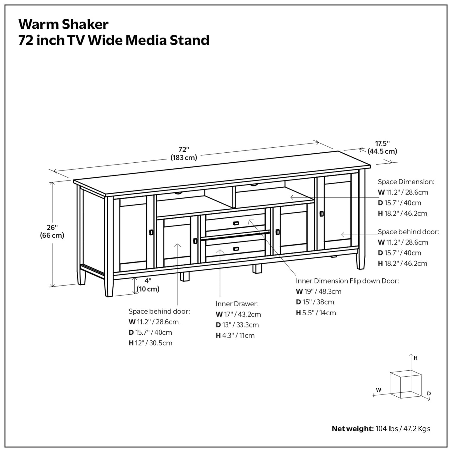 SIMPLIHOME Warm Shaker TV Stand - 72 inch Wide Solid Wood Media Console in Warm Honey Brown, Transitional Entertainment Center for Living Room for TVs up to 80 Inches with Cable Management