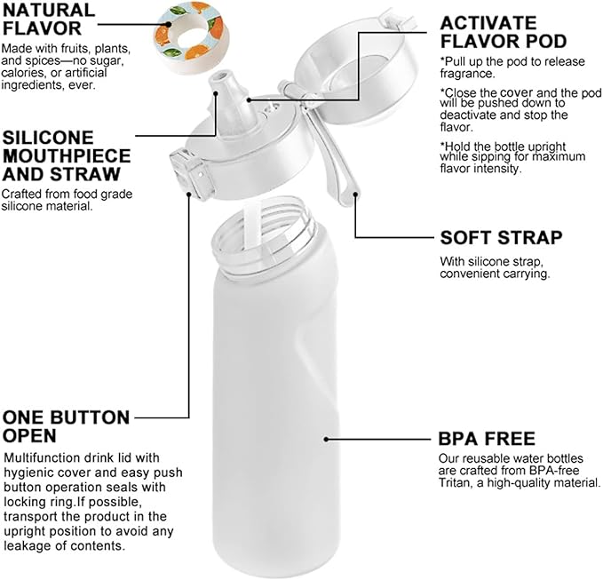 Water Bottle with Flavor Pods 21.9 Oz/650ml Fruit Fragrance Water Bottle Recyclable Sports Air Water Cup Scented Pods for Outdoor (Pineapple Pods)