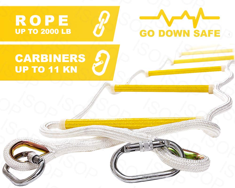 Fire Escape Ladder 2 Story 16ft Flame Resistant Safety Rope Ladder - Fast to Deploy & Easy to Use & Store - Compact - Weight Capacity up to 2000pounds (16ft) Life Saving Emergency ladders - Certified