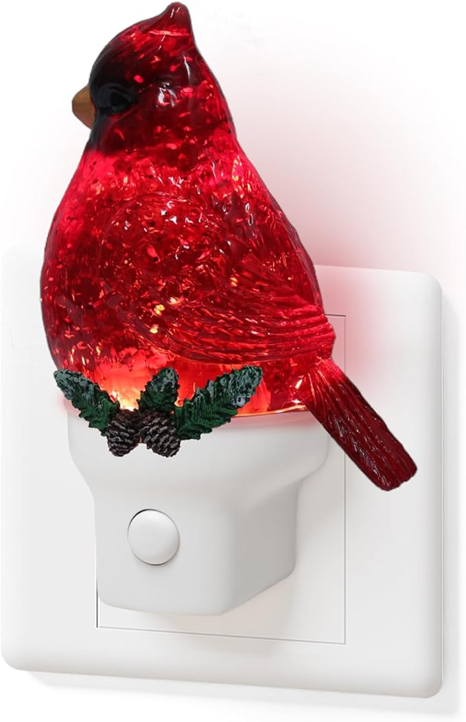 Christmas Cardinal Night Light Plug into Wall Swirling Glitter USB Portable Christmas Decorative Night Light Decoration for Kids Adults Bedroom Kitchen Living Room Holiday Decor (Cardinal)