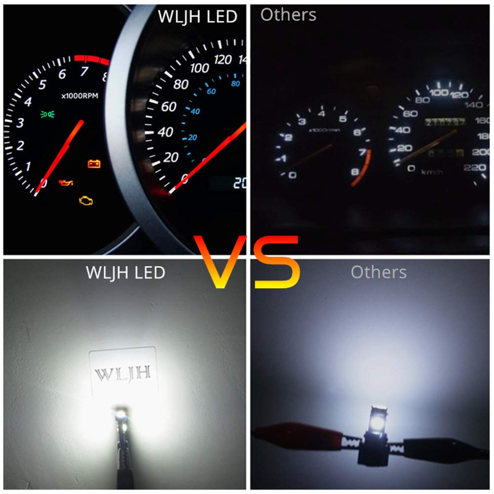 WLJH T5 PC74 Wedge LED Bulbs 10 Pack, White Canbus Dash Lights for Instrument Panel