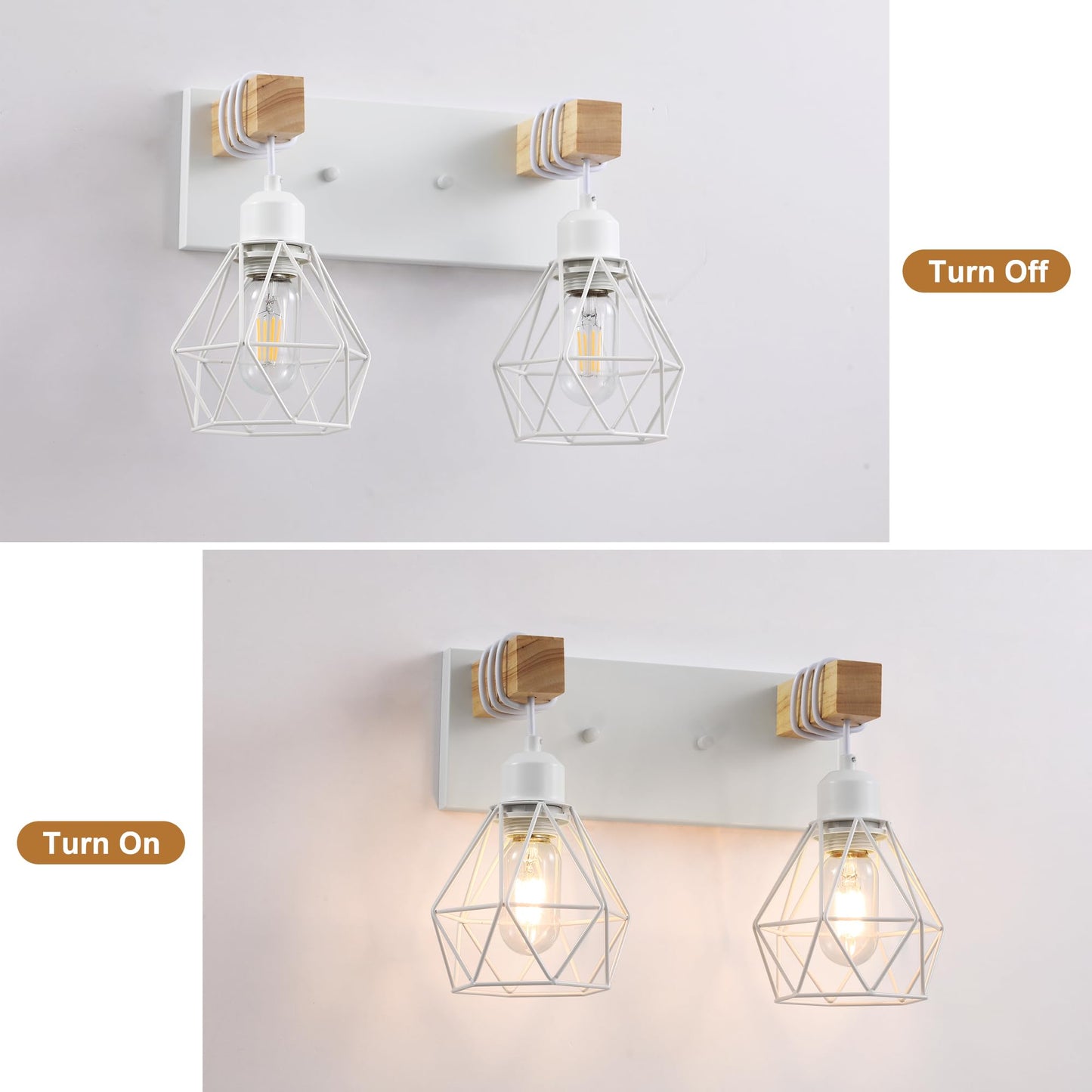 White Bathroom Vanity Light Fixtures 2-Light Wood Bathroom Light Fixtures Over Mirror Rustic Sconces Wall Lighting With Elegant Metal Lampshade For Living Room Bedroom Hallway