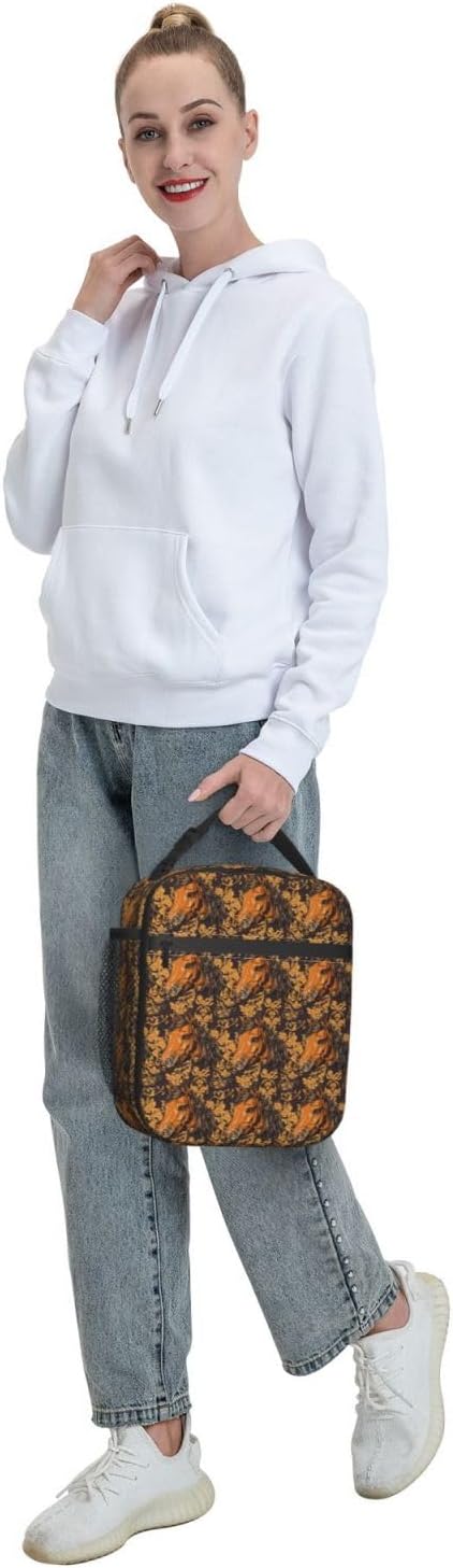 Vintage Horse Lunch Box for Adults,Men,Women,Brown Animal with Floral Background Insulated Lunchbox,Leakproof Tote Bag,Reusable Cooler Bags for Work,Picnic,Office,Travel,Stylish Lunchbag Gifts