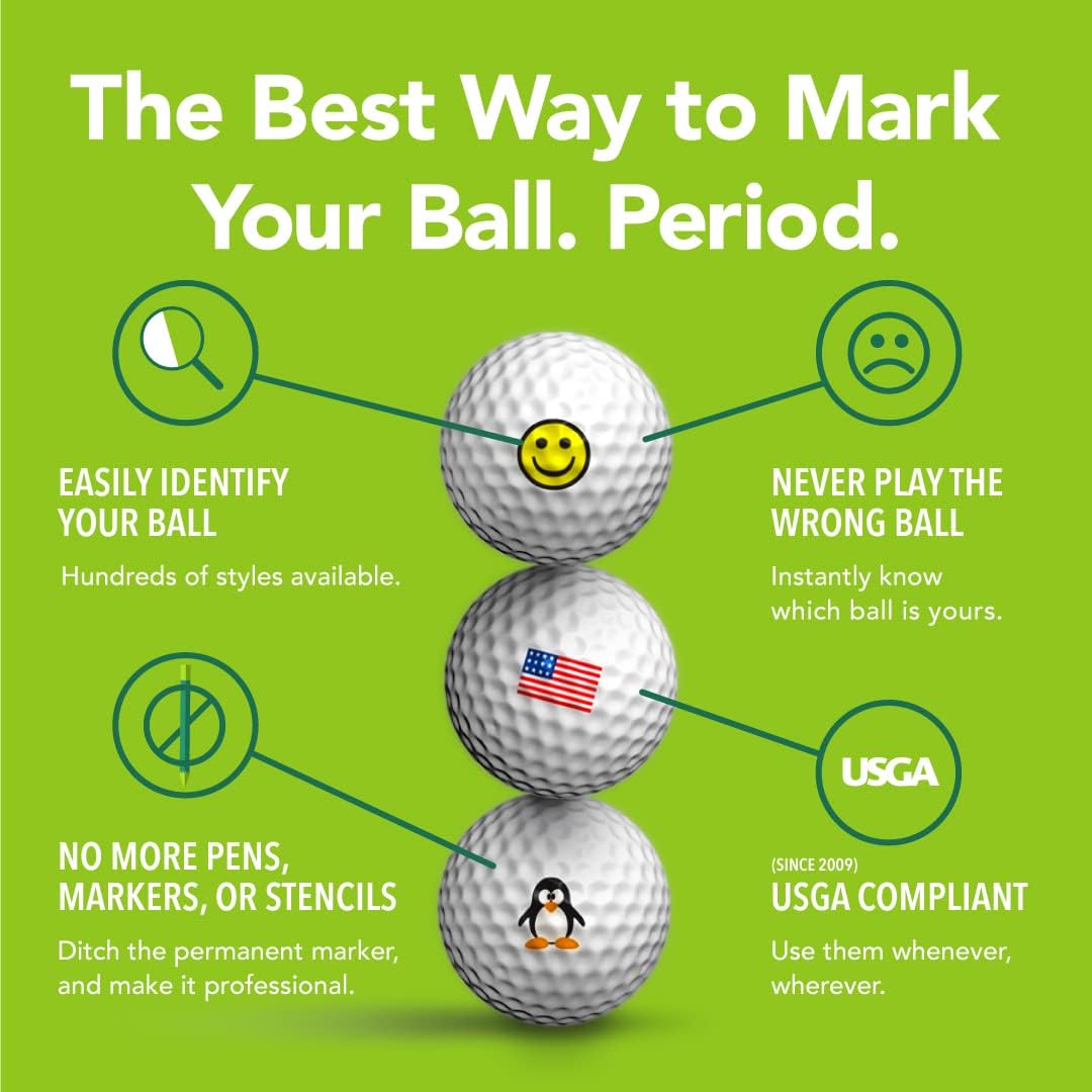 Golfdotz - USGA Rule Conforming Novelty Golf Ball Markers, Golf Ball Stickers for Marking Balls, No More Smearing from Stamps, Gifts for Golfers, Dads, and Retirees, (USA Collection; 32-Count)