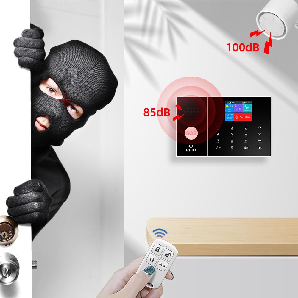 Ybj Wireless Home Alarm System, Diy Wifi Alarm System For Home Security With App Alert, 16-Piece-Kit (Motion Detector, Door Sens