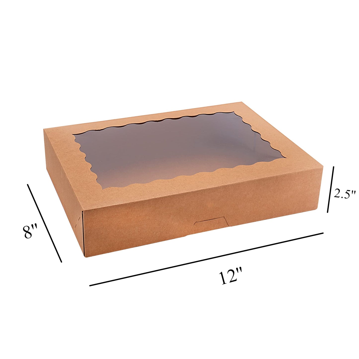 Tcoivs 20-Pack Bakery Boxes with Window, 12" x 8" x 2.5" Cookie Boxes, Treat Boxes, Large Donut Boxes for Muffins and Pastries (Brown)