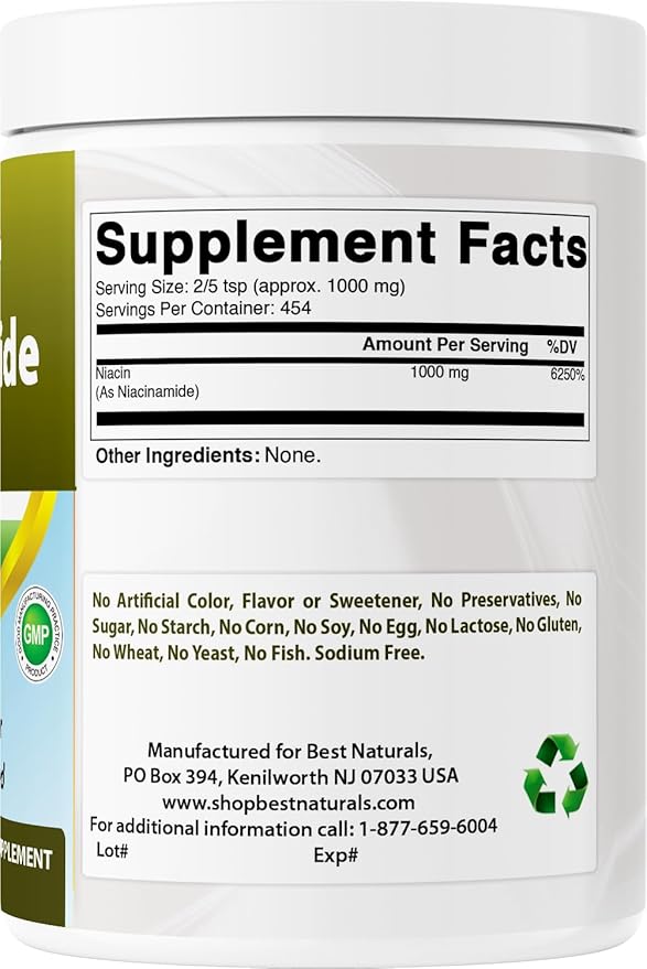 Best Naturals Niacinamide (Vitamin B3) Pure Powder 1 Pound