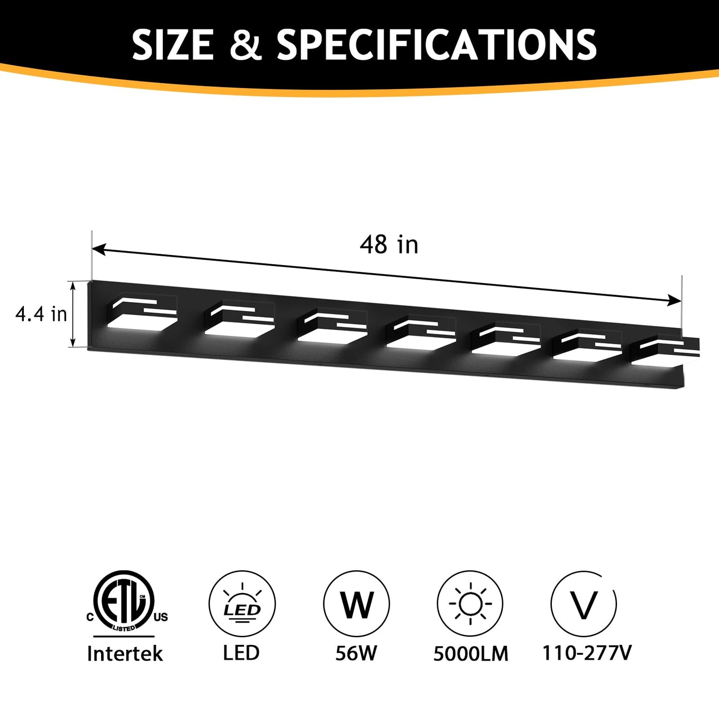Lkhf Led Modern Bathroom Vanity Light Fixtures 7-Light 5Cct Dimmable Matte Black Vanity Lights For Bathroom Lighting Fixtures Over Mirror With 350?Rotatable Acrylic Heads 48-Inch