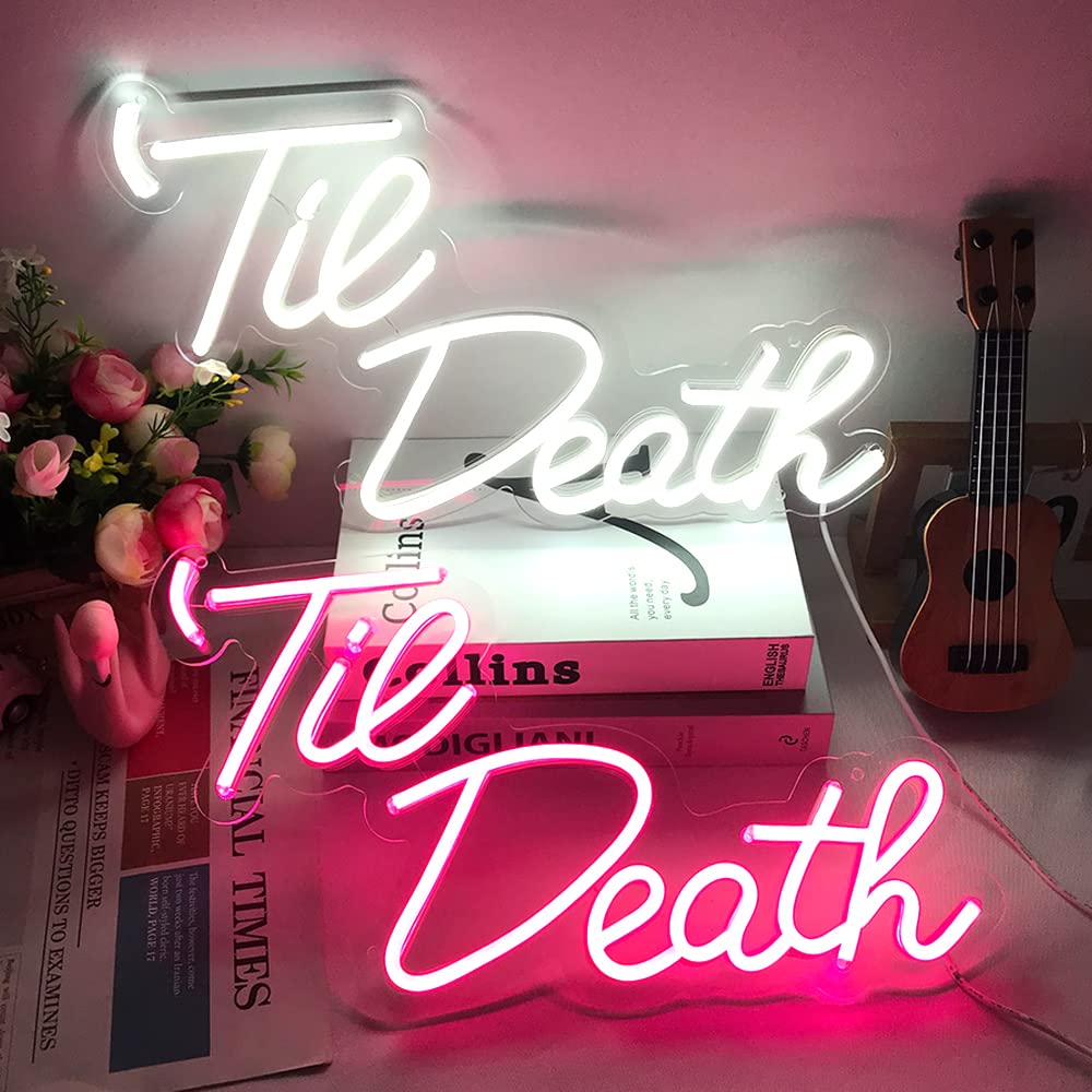 Jxin Til Death Neon Sign For Wall Decor Til Death Led Neon Light Signs For Wedding Engagement Birthday Anniversary Proposal Party Bedroom Office Wedding Gifts For Loved Ones 16X9 White