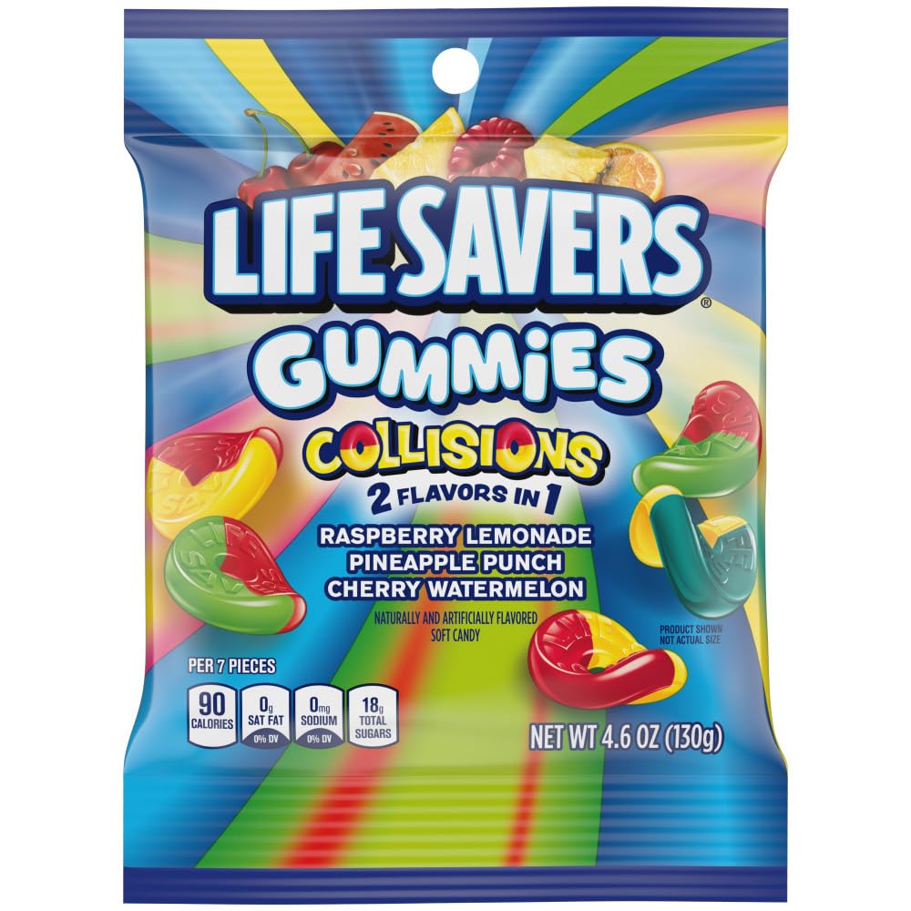 LIFE SAVERS Gummies Collisions 2 Flavors in 1 Soft Chewy Fruit Gummy Candy 4.6 Oz Bulk Candy Pack of 12