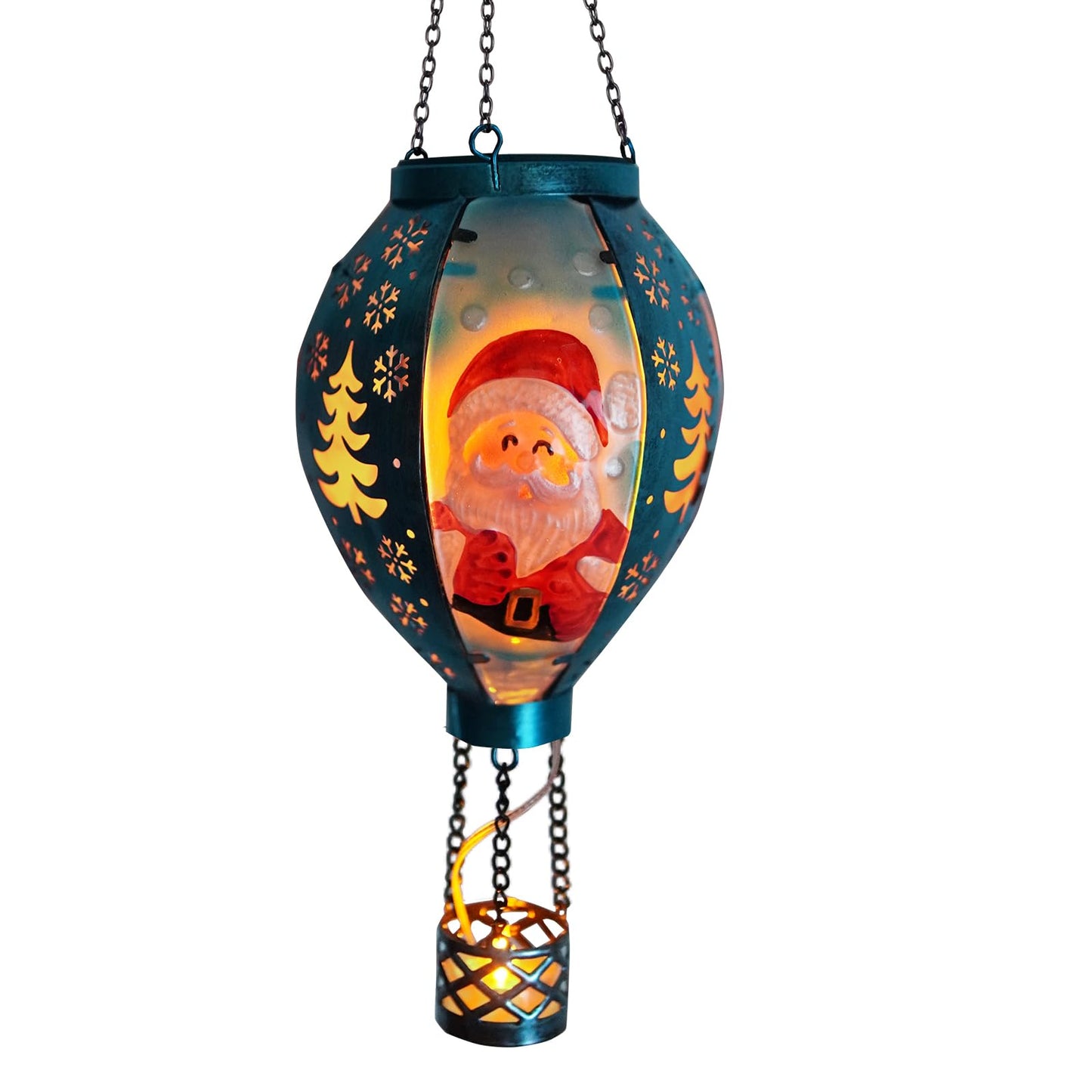 Christmas Decorations Outdoor Hot Air Balloon Solar Lanterns with Flame, Solar Lights Outdoor Waterproof Hanging Christmas Lante