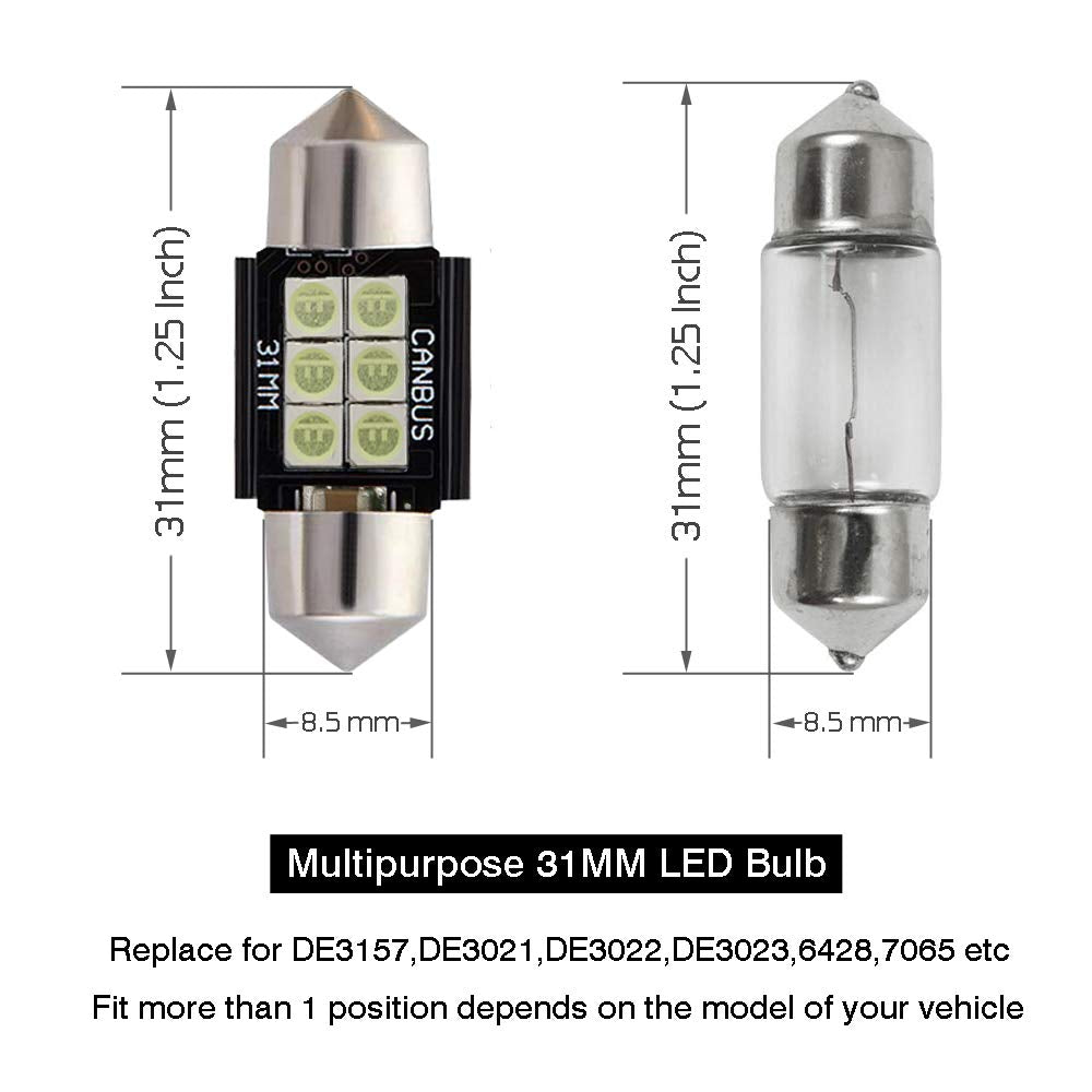 iBrightstar Festoon LED Bulbs, Error Free, 31mm, Ice Blue, Model iBrightstar-31mm-3030-6B for Dome and License Plate Lights