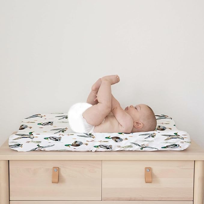 Watercolor Mallard Duck Hunting Changing Pad Cover Duck Hunting Nursery Decor Change Table Sheets for Baby Boy Girl Wild Duck Leaves Soft Breathable Stretchy Snug Fitted Changing Table Mats 32''x16''