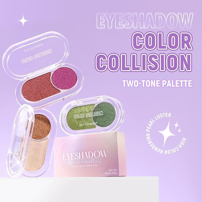 2Pcs Shimmer Brown Eyeshadow Double Colors Palette, High Pigment Eye Shadow Powder, Blendable Smooth and Texture Waterproof, Smudge-proof, Durable and Long-lasting Makeup Palette 01#+03#