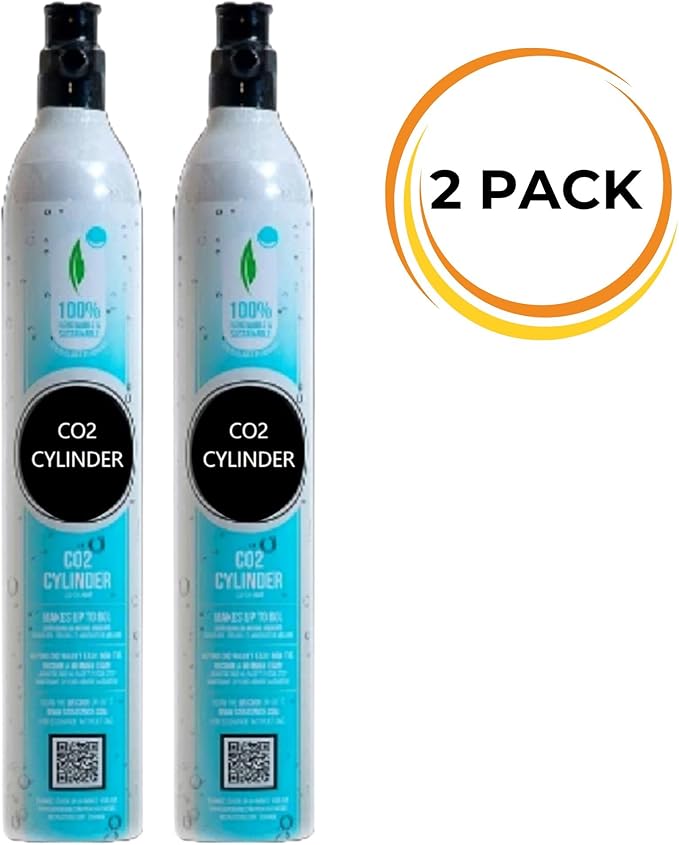 FIZZIT 60L Threaded CO2 2 Pack Canister Refill, Compatible with All Threaded 'Screw-In' Soda Makers Including Soda Machines