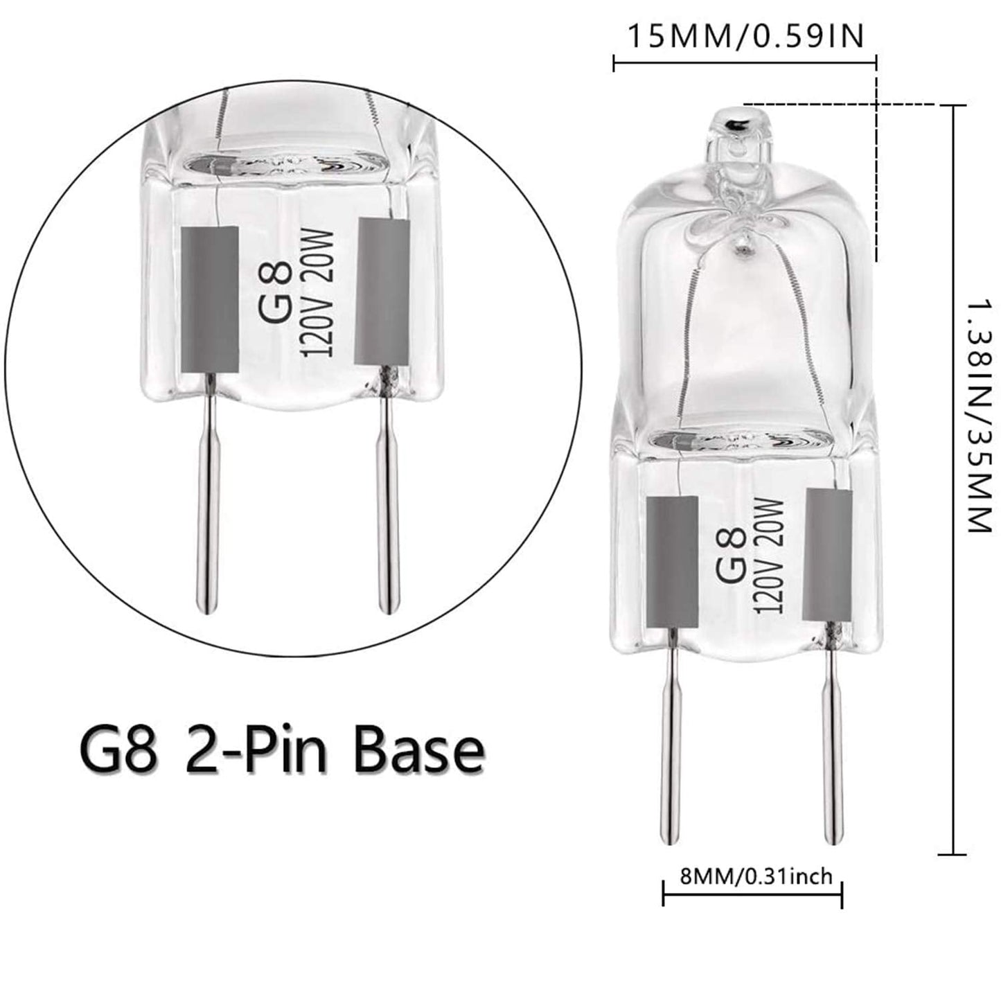 YBEK G8 Halogen Light Bulbs 20W 120V Under Cabinet Lighting Replacements 2Pin 2700K Warm White (Pack of 10)