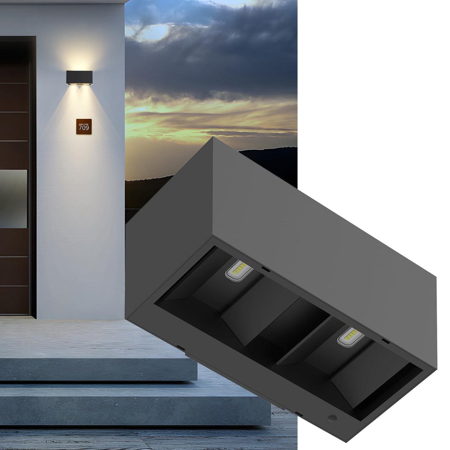 SOTTLOT Solar Powered Outdoor Light, 1400LM Dimmable Up and Down Solar Light, 4000K Solar Wall Light Outdoor IP54, Cube Design S