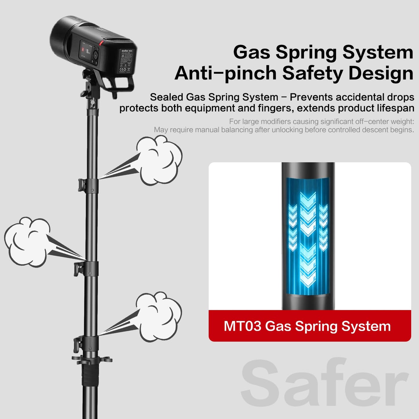 FreeSea Light Stand Photography - 1.4in Oversized Tubes Heavy Duty Stand, Aluminum Alloy Construction, 106in Tall Tripod with Flip-Lock & Gas Spring, Holds Softboxes/Ring Lights up to 8KG