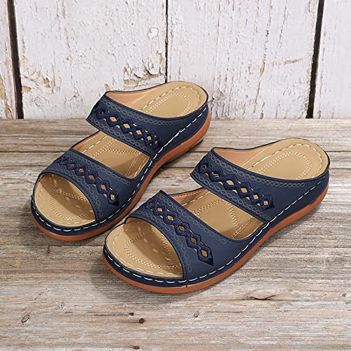JEUROT Women's Summer Sandals Arch Support Orthopedic Sandal Open Toe Slip On Wedge Slides Comfortable Walking Platform Shoes