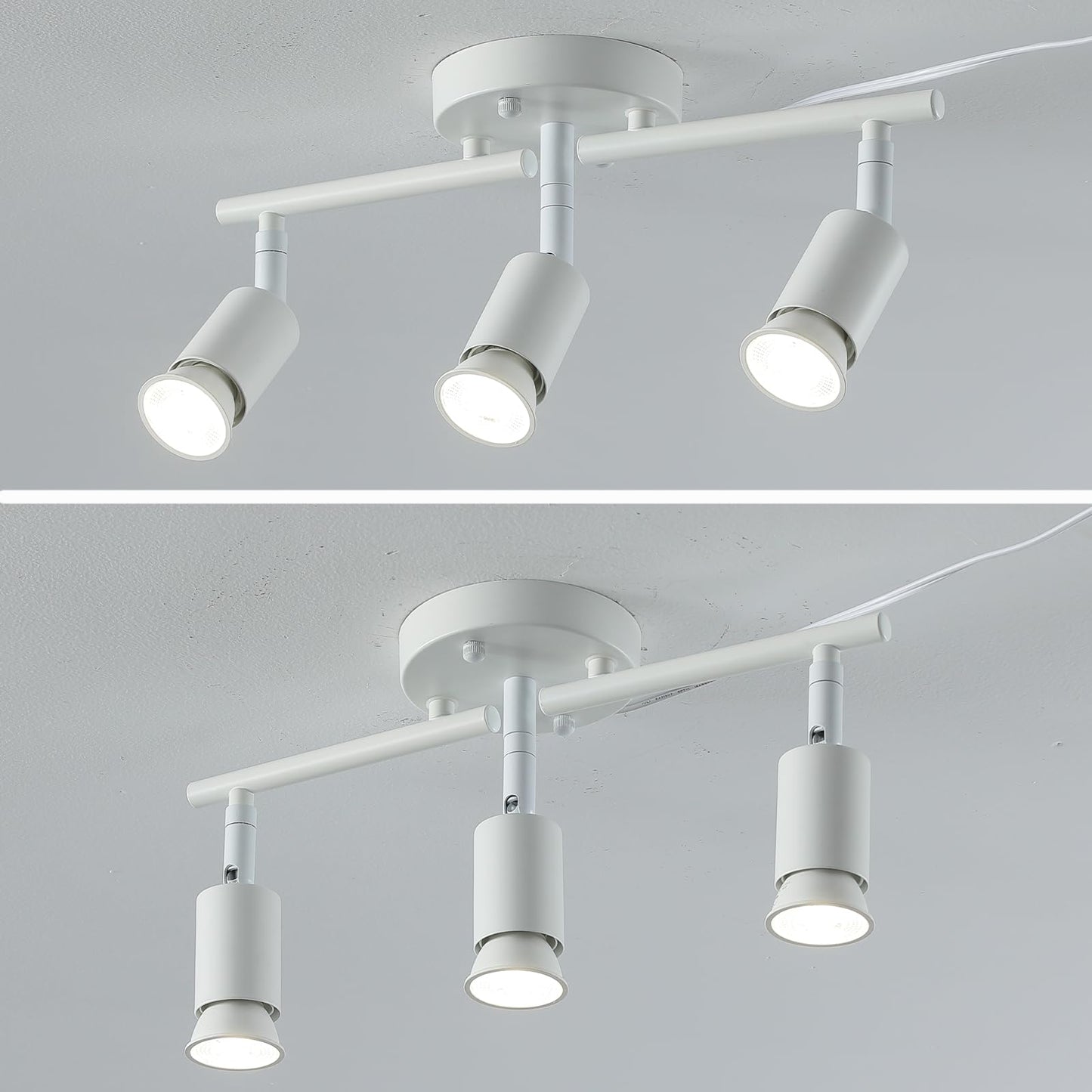 Vivihobb Plug In Track Light White 3 Light Plug In Ceiling Lighting Fixture With 16.4 Long Cord 3 Way Ceiling Spotlight Rotatable Wall Mount Light Head