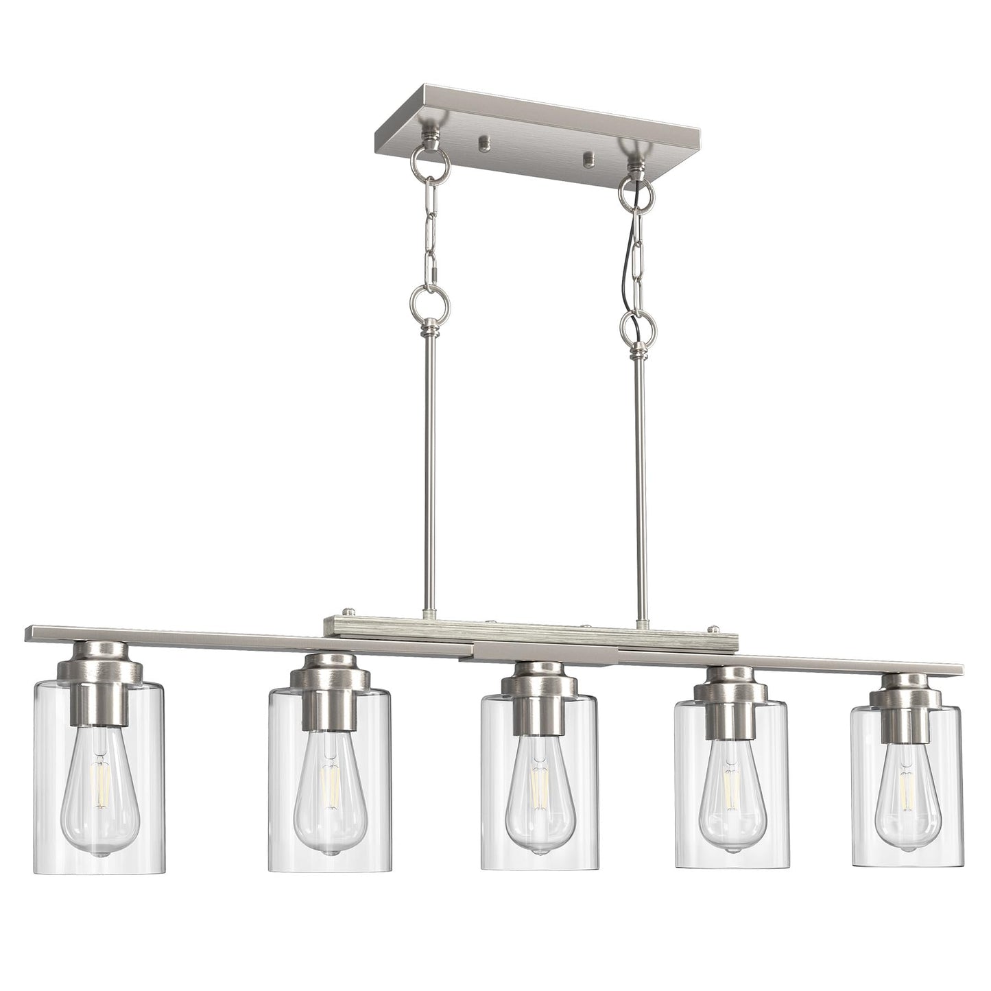 Vonluce Kitchen Island Lighting 5-Light Dining Room Light Fixture Over Table With Glass Shade And Adjustable Rods Farmhouse Linear Chandelier For Kitchen Island Brushed Nickel Etl Certificated
