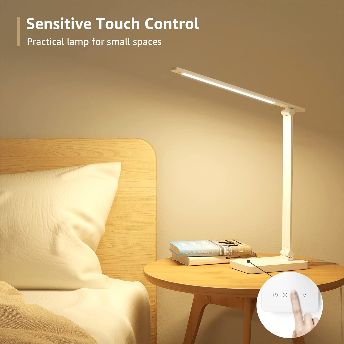 Lepro LED Desk Lamp, 9W 550lm, Dimmable, Touch Control, 3 Color Modes, Metal, White, Model PR310001-DWW