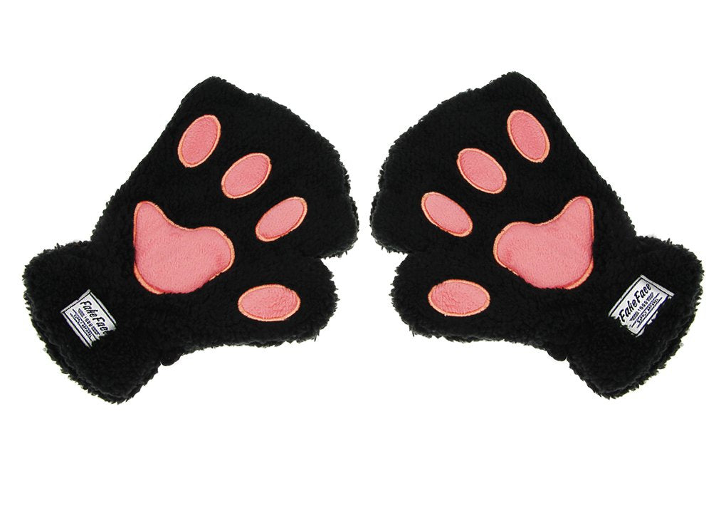 Starsource Lovely Cat Claw Bear Paw Style Winter Plush Half Finger Gloves Mitten For Girls,Black,One Size