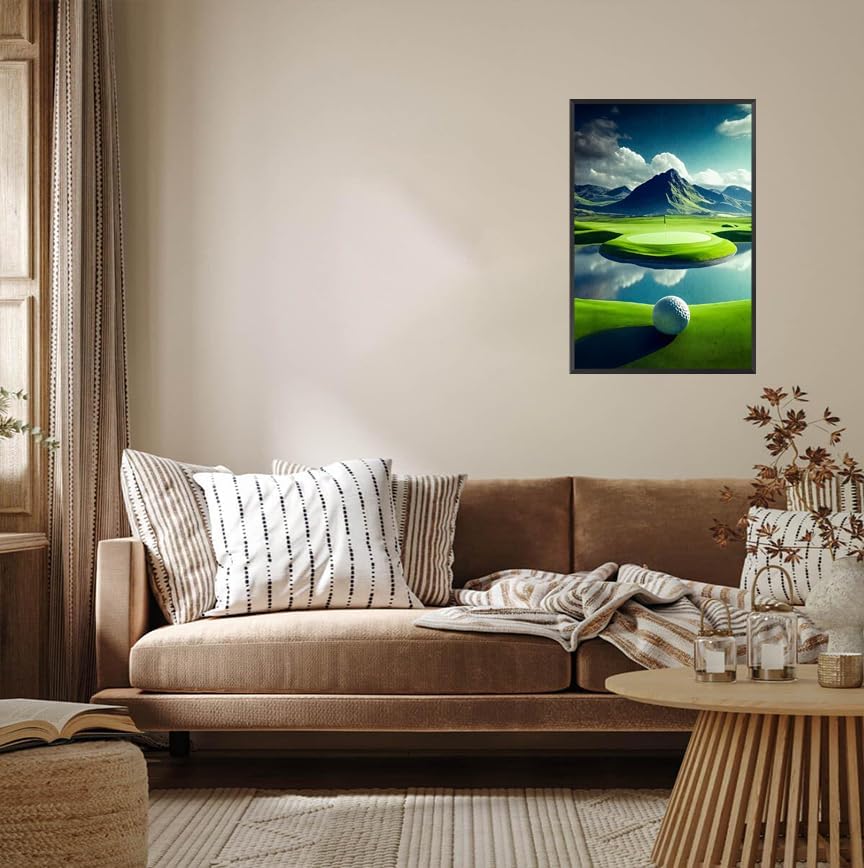 Golf Course Landscape Poster Golfing Sport Site Canvas Wall Art Trendy Ball Grassy Field Aesthetic Prints Painting For Living Room Bedroom Office Wall Decor 16x24in Wframed