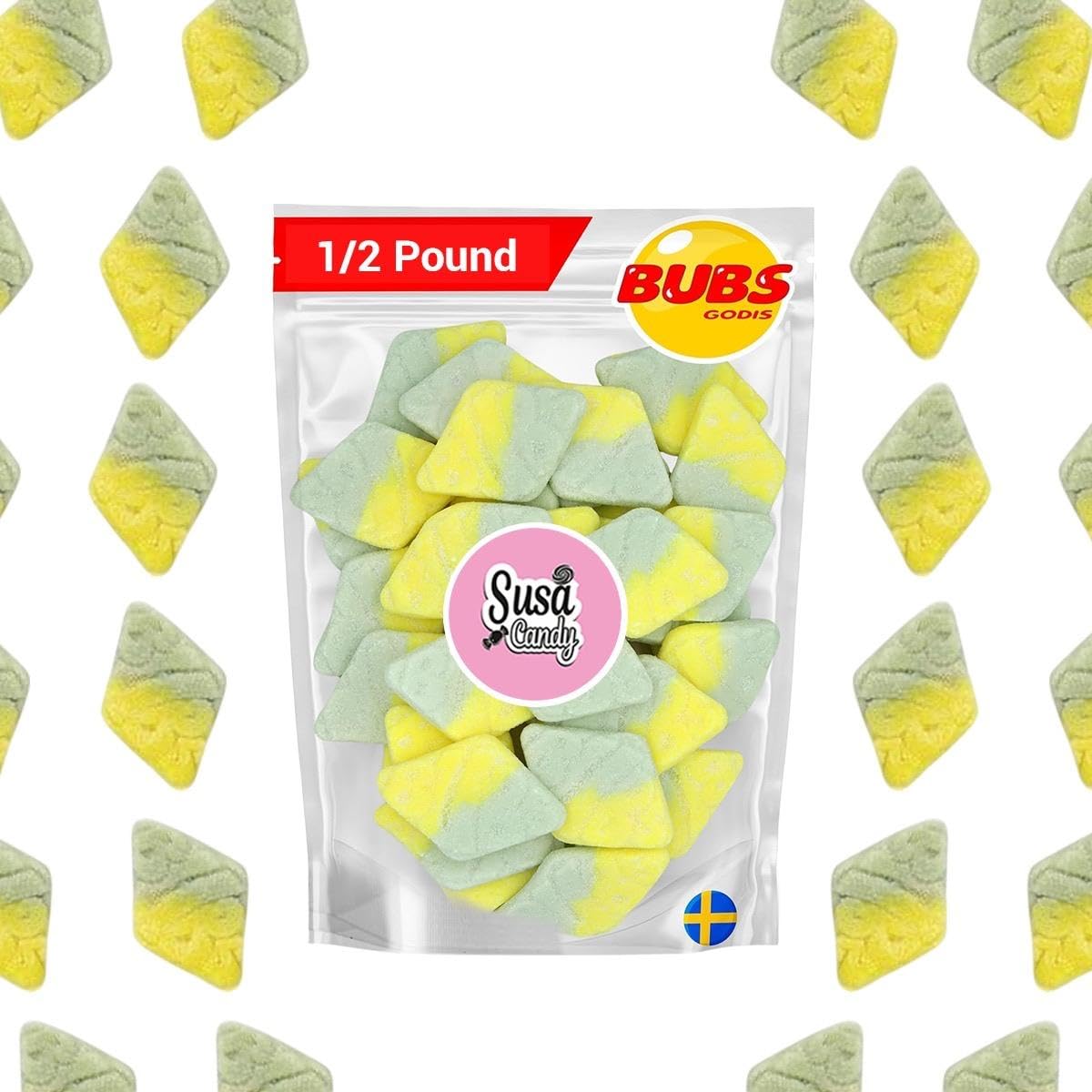 BUBS Sour Tutti Frutti Rhombus - 1/2 Pound Soft Foam Godis enhanced Vagen Swedish Candy by Susa Candy