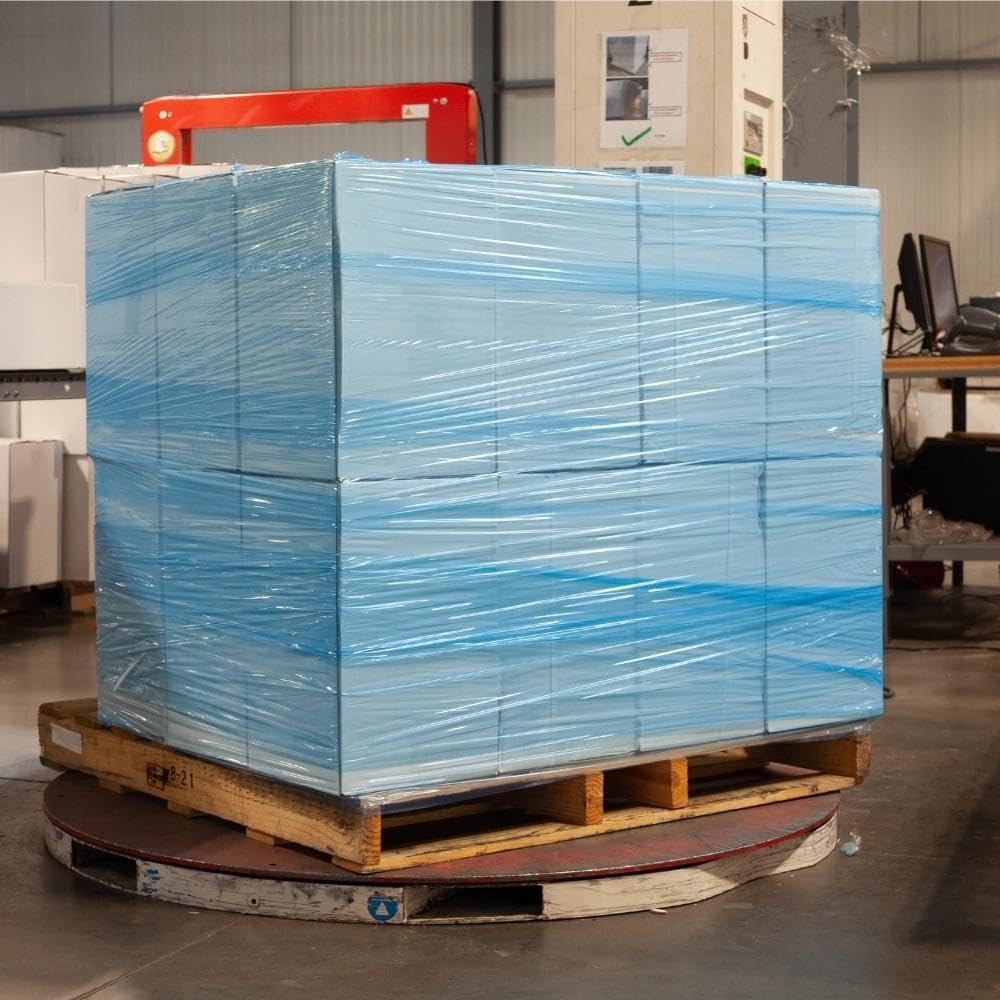 PSBM Blue Stretch Wrap, 15 Inch x 1476 Feet, 4 Pack, Tinted Pre-Stretched Shrink Wrap Film for Moving, Packaging, Pallet Wrapping