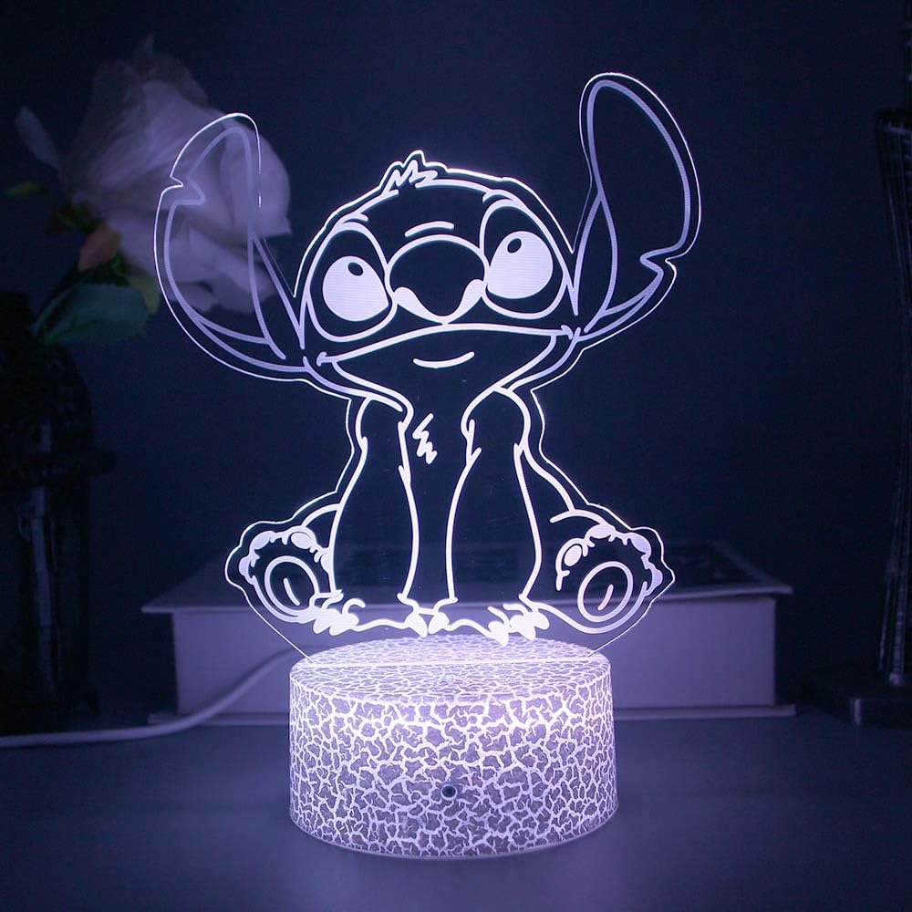 Lilo and Stitch 3D Night Light LED Lamp - 16 Colors, Remote Control, Acrylic, Model ST03