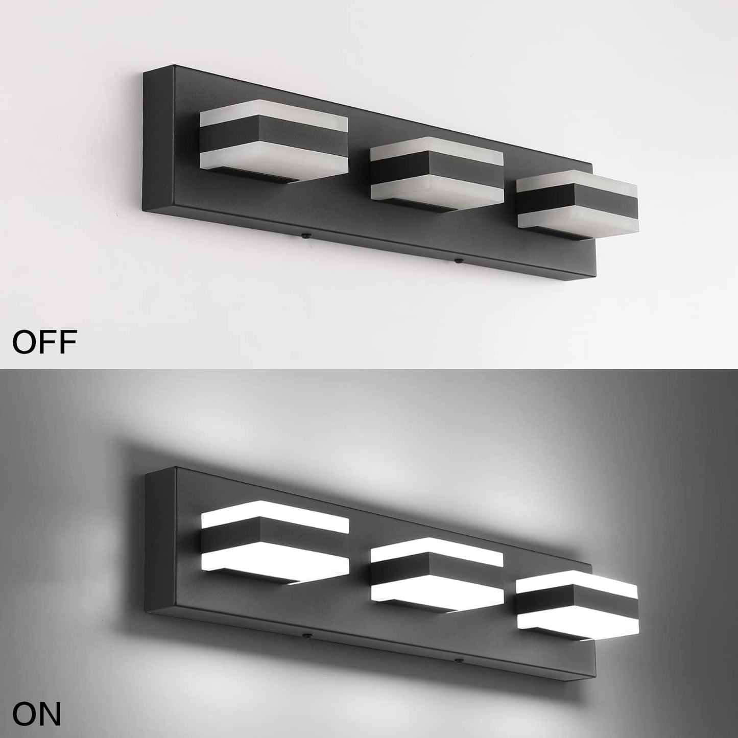 SOLFART Bathroom Vanity Light Fixtures, LED Dimmable, 3 Lights, 21.7 inch, Matt Black, Model S8568-3T-6000K, Aluminum