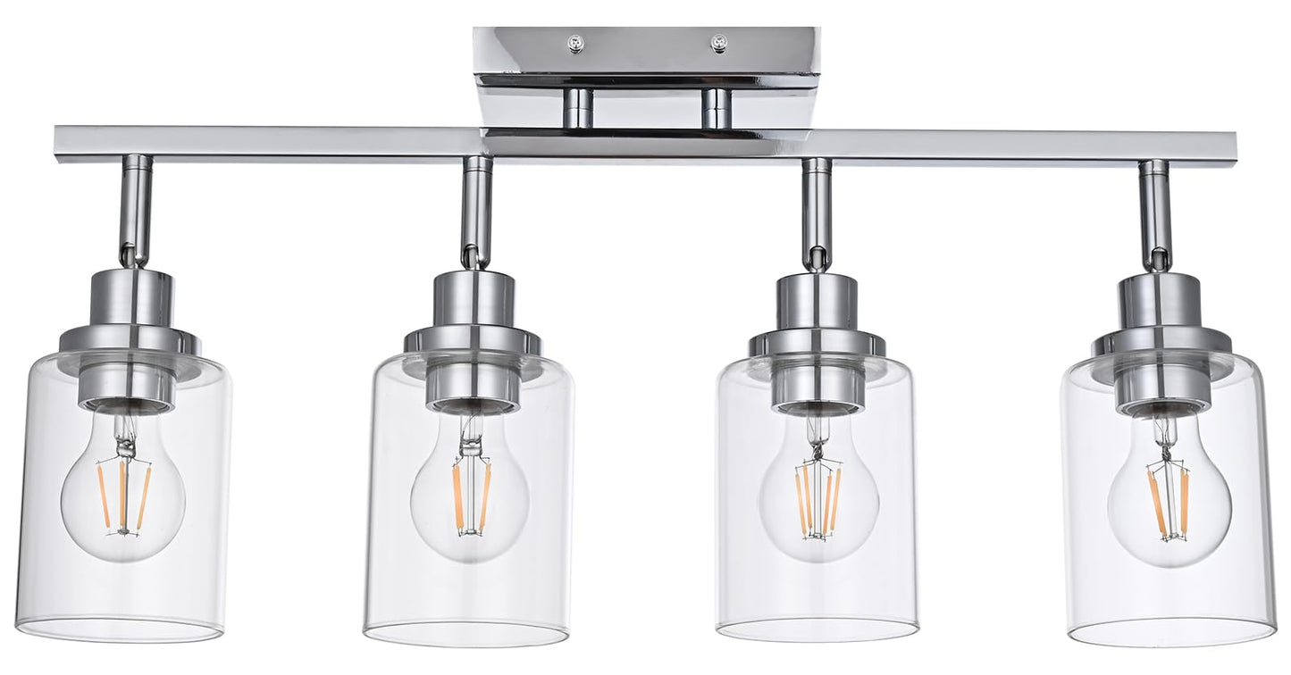 Wanluce 4-Light Track Lighting Kit Ceiling Kitchen Track Lighting Fixtures Chrome Bathroom Vanity Wall Lights With Clear Glass Multi-Directional Rotating Tracking Light Heads Spotlight For Accent Shop