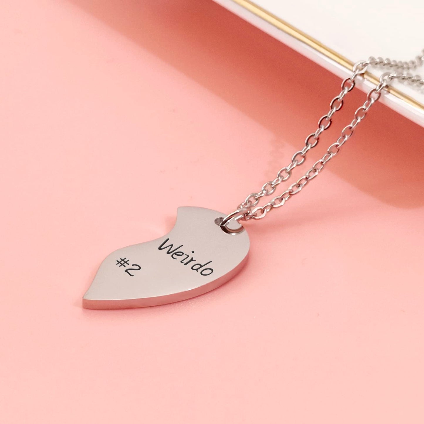 HOFOYA Best Friends Necklaces Weirdo 1# Weirdo 2# Split Heart Matching Necklace Set 2 Bestie Pendant BFF Necklace for 2 Friendsh